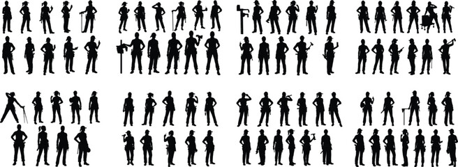 Diverse Group of Female Construction Workers Silhouette Collection Empowering Women in Skilled Trades and Building Industries Portraying Teamwork. construction worker, female empowerment