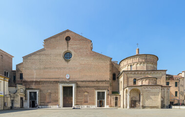 Facade of the Cathedral of Padua (Duomo, Cattedrale di Santa Maria Assunta) and its Baptistery, Padua, Italy