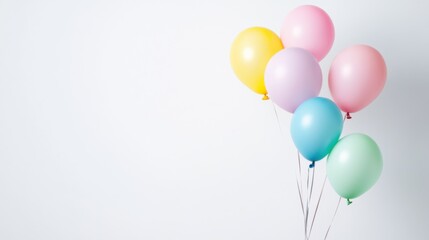Soft pastel balloons—delicate and light—hover gently in a neutral, modern space, highlighting their ethereal beauty and airy presence.
