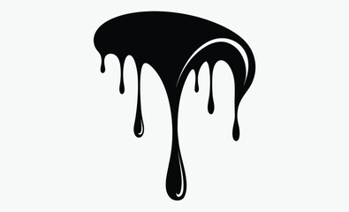 Ink drip silhouette, black dripping oil stain, liquid drips or paint current vector ink silhouettes isolated 