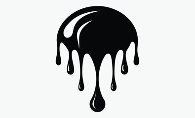 Ink drip silhouette, black dripping oil stain, liquid drips or paint current vector ink silhouettes isolated 