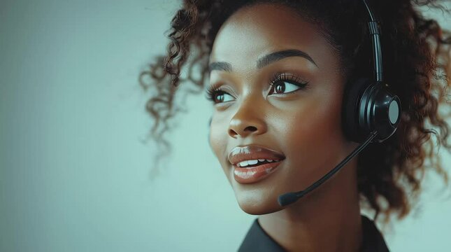 4K video of a female call center agent on a head set talking to a cilent in a modern call center