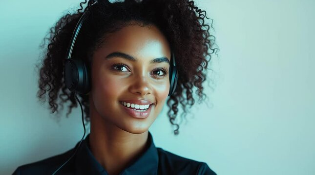 4K video of a female call center agent on a head set talking to a cilent in a modern call center