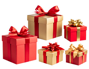 Obraz premium PNG Christmas gift boxes with bows and ribbons transparent