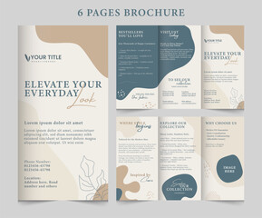 6 pages brochure, corporate design template for business brochure cover. Graphic design layout, graphic elements. Fashion brand and corporate minimal brochure.