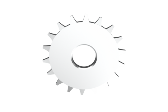 Chrome Finish Industrial Gear: Detailed 3D Isolated Silver Cogwheel Illustrating Mechanical Engineering, Power Transmission, and Modern Industry Concepts on Transparent Background.