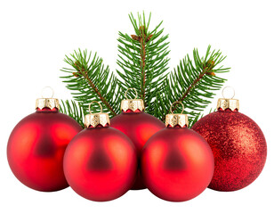 Naklejka premium red christmas baubles an pine isolated on white or transparent png 