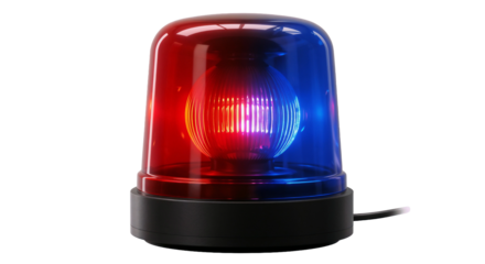 red and blue emergency light on black base isolated on white with copy space