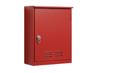 red wall hydrant box isolated on white with copy space
