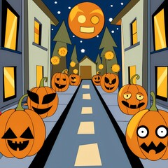 Orange Halloween pumpkin and bat background illustration for spooky autumn holiday celebration design