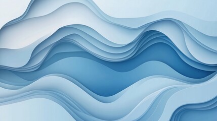 Flowing, layered waves in various shades of blue create a soothing abstract background, perfect for design projects focused on tranquility and modern aesthetics.