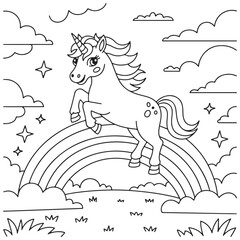 Fototapeta premium Cute Unicorn Coloring Pages with Black and white vector illustration