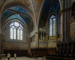 Gothic apse and Renaissance wooden choir by Domenico Indivini (1491-1501) in the Upper Church of...