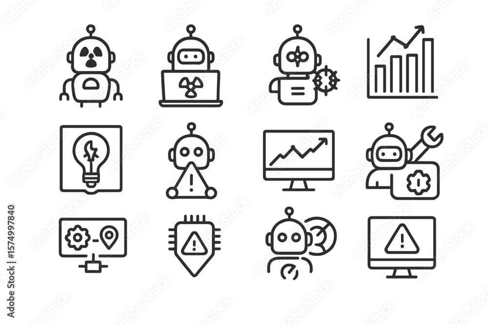 Poster Futuristic robot icons featuring growth graphs and artificial intelligence