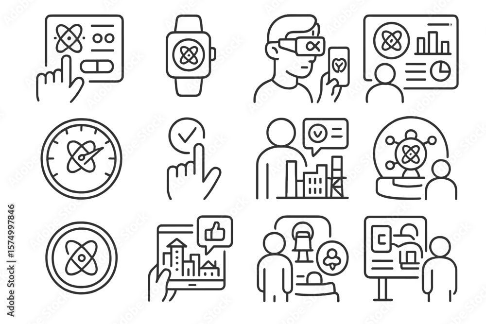 Poster vector smart technology icons in gray abstract style
