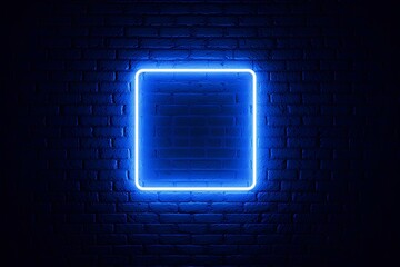 Blue Neon Light on a Brick Wall at Night, Glowing Abstract Urban Background, Illuminated Futuristic LED Signage, Cyberpunk Vibe, Vibrant Cityscape Texture with Shadow and Reflection