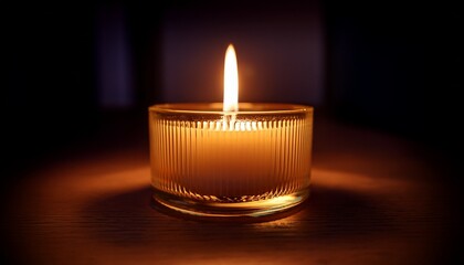 candle glowing softly in dark environment with warm tones