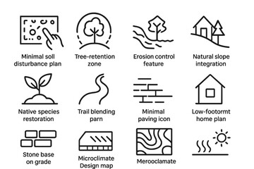 Minimalist environmental design icons for sustainable landscaping concepts