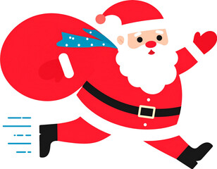 santa claus runs fast to deliver for christmas eve  png