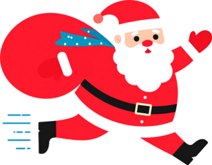 santa claus runs fast to deliver for christmas eve  png