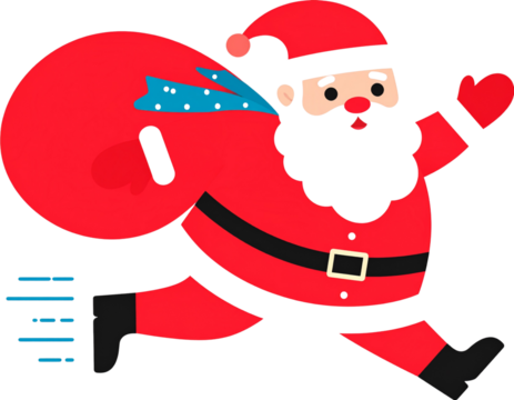 santa claus runs fast to deliver for christmas eve  png