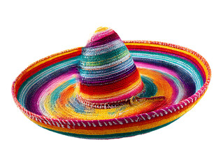 Vibrant multicolored woven sombrero hat with a wide brim and conical crown