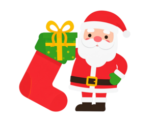 santa claus with wrapped gift and sock transparent background illustration  