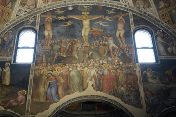Fresco cycle by Giusto de' Menabuoi in Padua Baptistery, Italy, depicting Paradise with Christ Pantocrator and biblical scenes, 14th century.