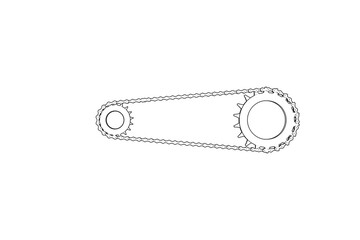 Mechanical Chain Drive System Outline: Essential Power Transmission Illustration with Sprockets and Roller Chain for Industrial and Engineering Design, Drivetrain and Machine Part Concept.