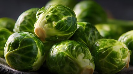 Detailed Close-up View of Vibrant Fresh Brussels Sprouts for Gourmet Healthy Cooking and Nutrition Presentation