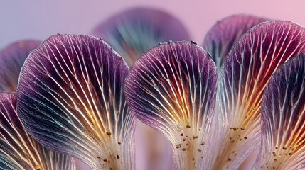 Stunning macro photography of pansy seeds: An intricate close-up display on a smooth pastel colored background highlighting natural texture and vibrant floral details