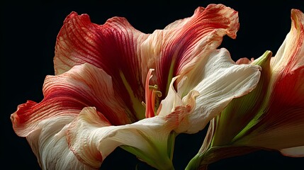 Intricate Close-Up Photograph of Amaryllis (Hippeastrum) Flower in Full Bloom Emphasizing Vivid Textures and Graceful Petal Details