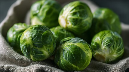 Macro Photography of Crisp Green Brussels Sprouts Emphasizing Organic Healthy Cooking and Balanced Nutrition Qualities