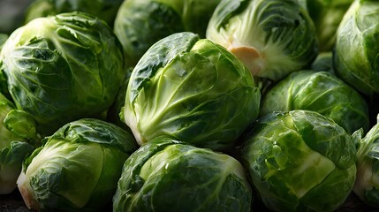 Macro Photography of Crisp Green Brussels Sprouts Emphasizing Organic Healthy Cooking and Balanced Nutrition Qualities