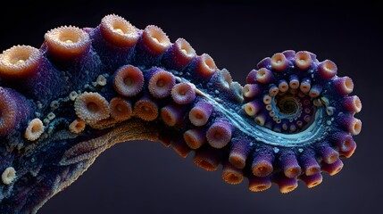 Intricate Macro Photography of an Octopus Tentacle Revealing Vivid Marine Textures Against a Clean Background