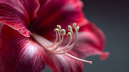 Extreme Macro Photography of Amaryllis (Hippeastrum) Emphasizing Delicate Curves, Mesmerizing Stamen, and Brilliant Lighting Effects