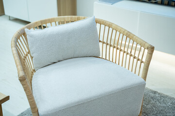 Modern home interior or patio wicker chair with cushions