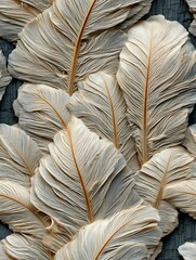 the image features a dense collection of stylized light colored feathers against a dark textured surface seamless pattern 