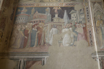 Fragmentary 14th-century fresco of a biblical scene in Cappella Guasconi, Basilica of San...
