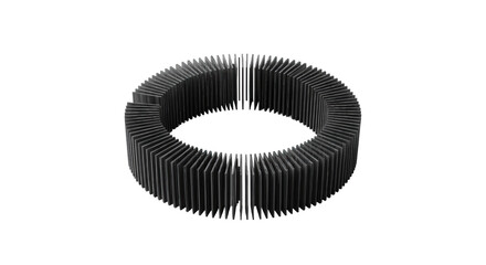 Ultra-realistic dark grey abstract circular sound wave equalizer graphic, vertical lines forming a broken ring with a gap, sharp contours, on a clean transparent background with copy space, direct
