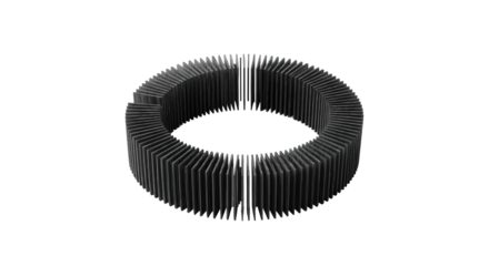 Ultra-realistic dark grey abstract circular sound wave equalizer graphic, vertical lines forming a broken ring with a gap, sharp contours, on a clean transparent background with copy space, direct