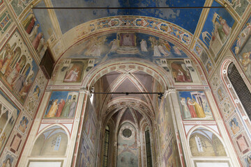 Detail of frescoes by Giotto in the Scrovegni Chapel, Padua, Italy, showcasing scenes from the life...