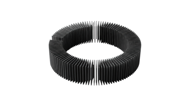Ultra-realistic dark grey abstract circular sound wave equalizer graphic, vertical lines forming a broken ring with a gap, sharp contours, on a clean transparent background with copy space, direct - Powered by Adobe