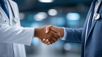 Cooperative Doctors Shaking Hands in an Exam Room