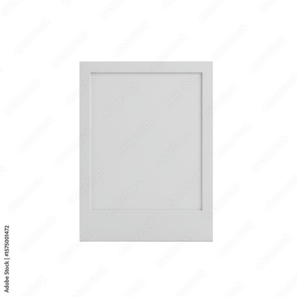 Poster blank white instant photo frame emulating a classic polaroid with iconic wide bottom border and empt