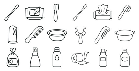 Collection of various personal care items such as toothbrushes, toothpaste, and toilet paper