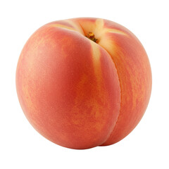 Fototapeta premium A single, perfectly ripe, whole peach with soft, velvety skin in delicate hues of pink, orange, and cream, isolated on a transparent background with gentle studio lighting, ultra realistic UHD