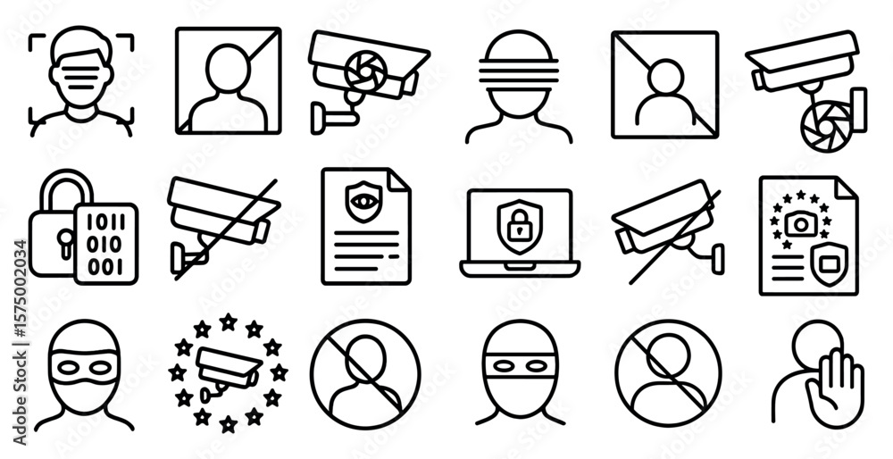 Poster series of icons for security and surveillance. the icons include a man with a camera, a man with a l