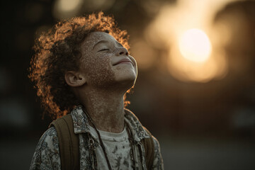 Child with vitiligo playing in sunlight