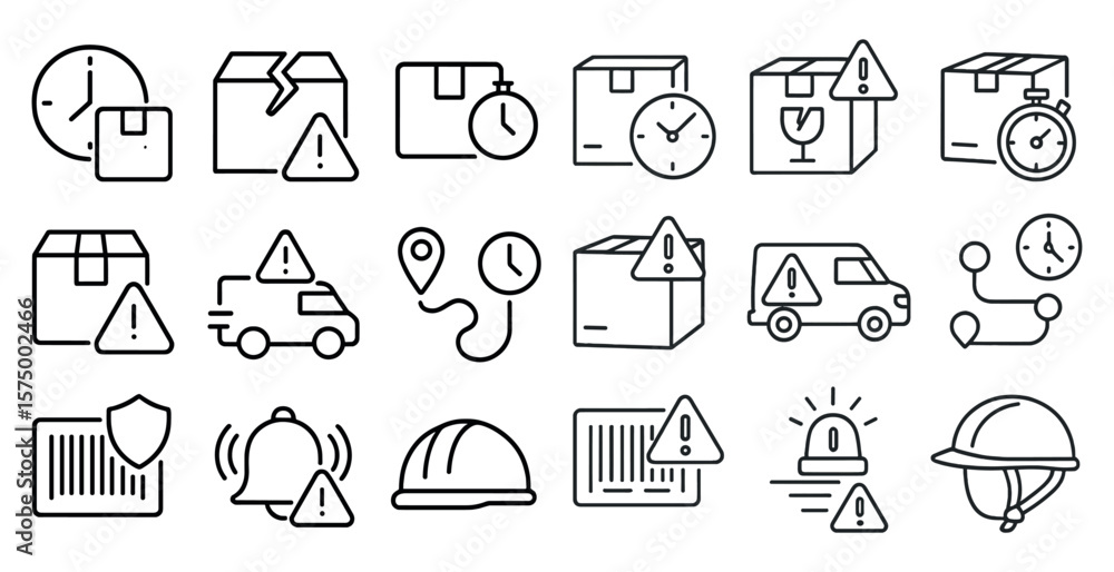 Poster set of symbols that represent different aspects of transportation and logistics. the symbols include